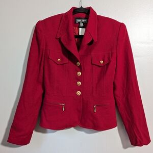 Vintage Sunny Names Red Wool Military Style Blazer Holiday Career Size 6